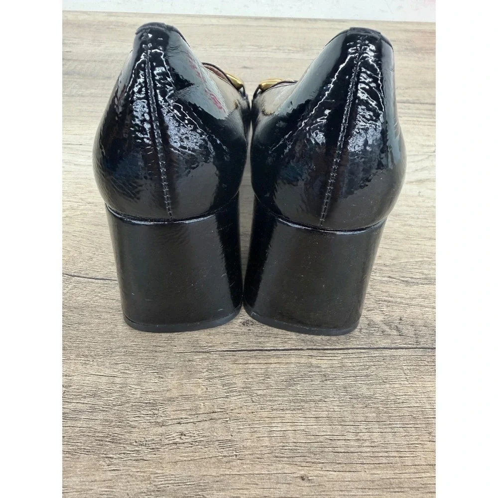 Bibi Lou Black Patent Leather Gold Horsebit Block Heel  Oxford Pump 573Z21AN  39